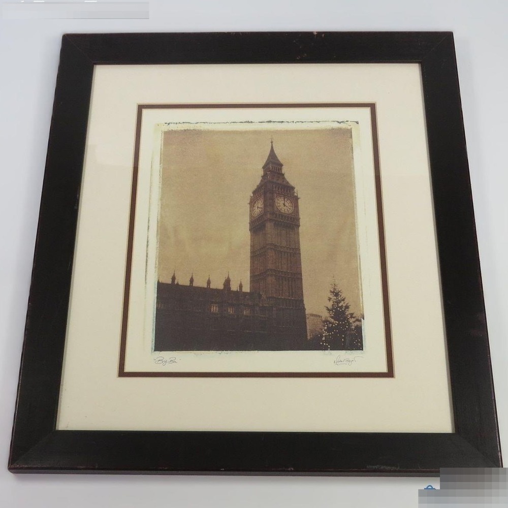 Michael Bryan Big Ben London Framed Art Print Signed 15x15 Sepia Tone Wall Decor